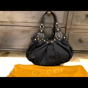 Gucci Pelham Gold Studded Black Canvas Bag